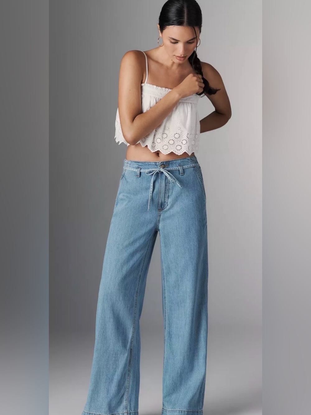 PAIGE Zoey High-Rise Wide-Leg Tie-Waist Jeans size 29